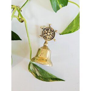 Vintage Mid Century Nautical Bell with Ship Steering Wheel – Brass Maritime Bell